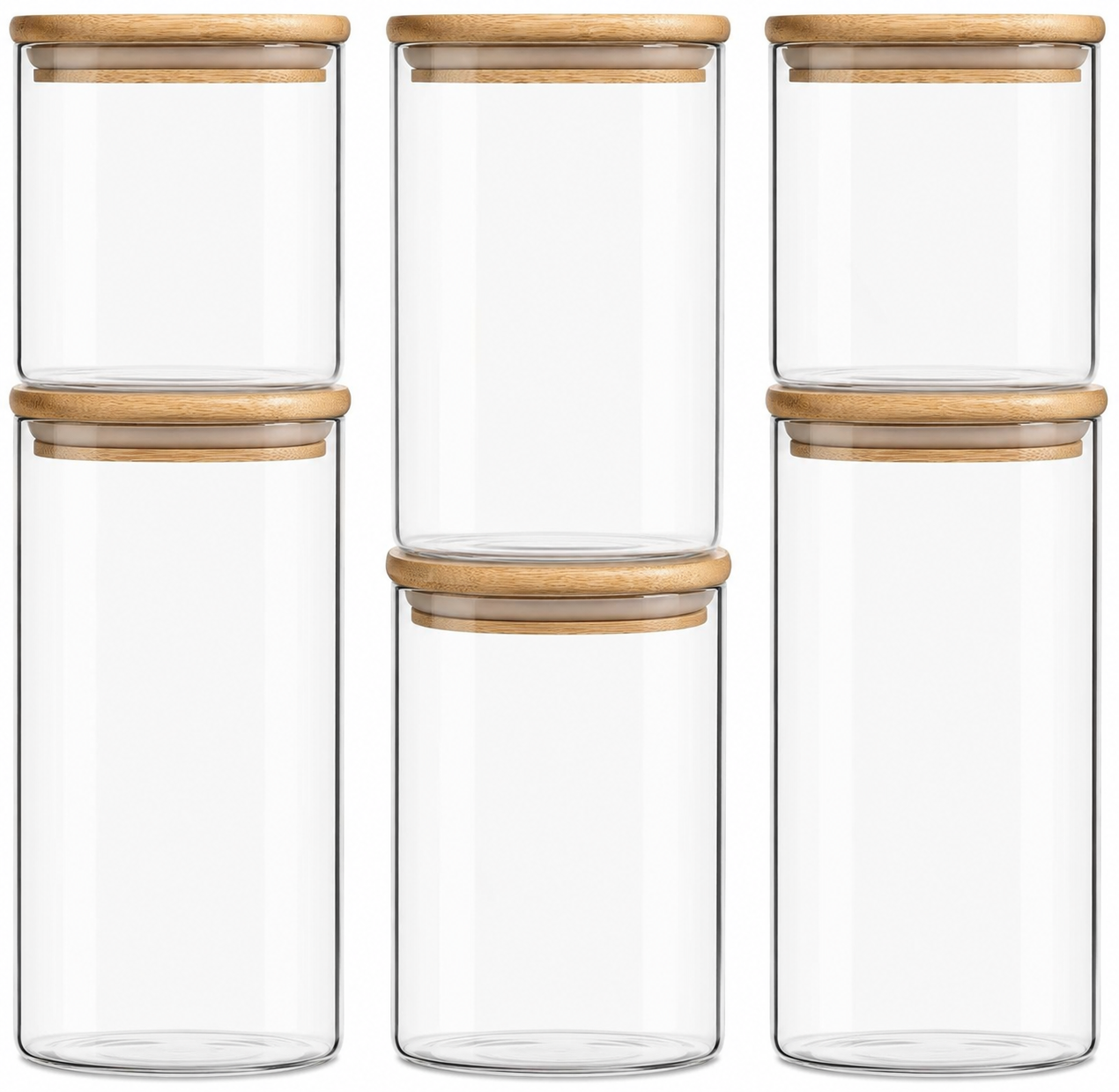 Airtight Glass Storage Canister Set with Bamboo Lids – 6 Piece Pantry Organization Set
