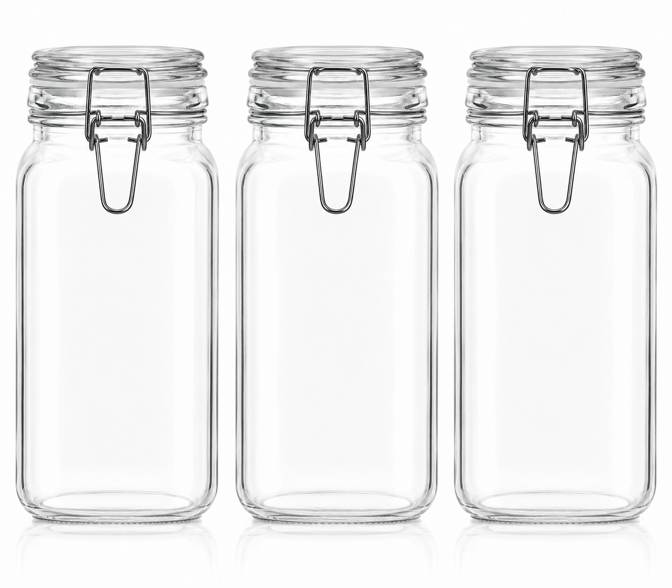 78oz Large Square Airtight Glass Storage Jars with Clamp Lids – 3 Pack