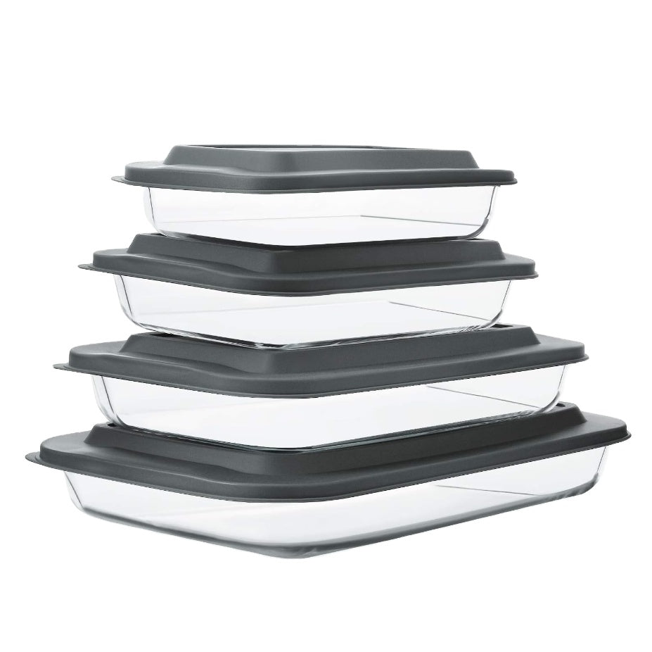 4-Piece Borosilicate Glass Baking Dish Set with Lids | Oven, Microwave & Freezer Safe Bakeware