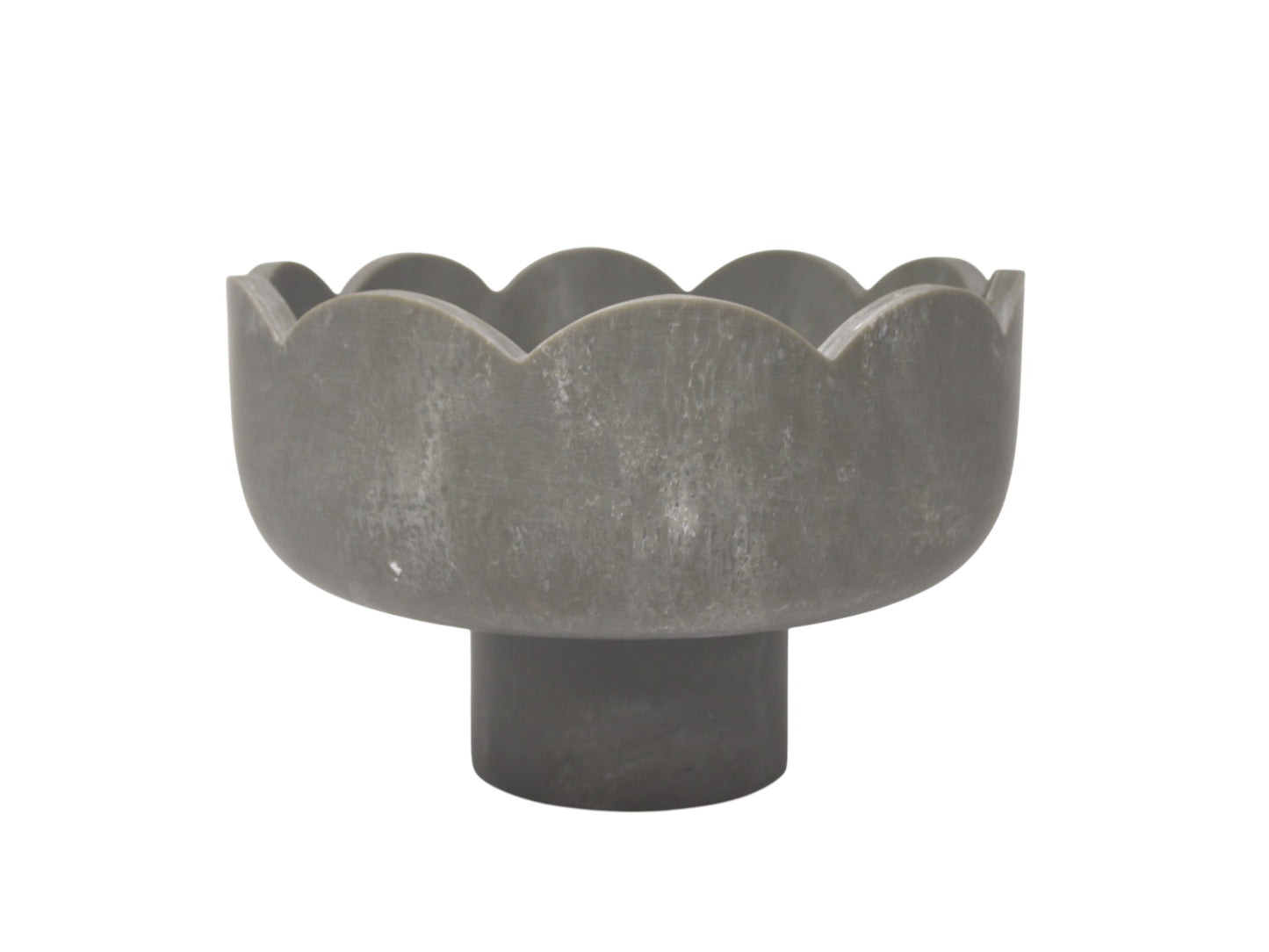 Medium Scalloped Resin Pedestal Bowl in Stone