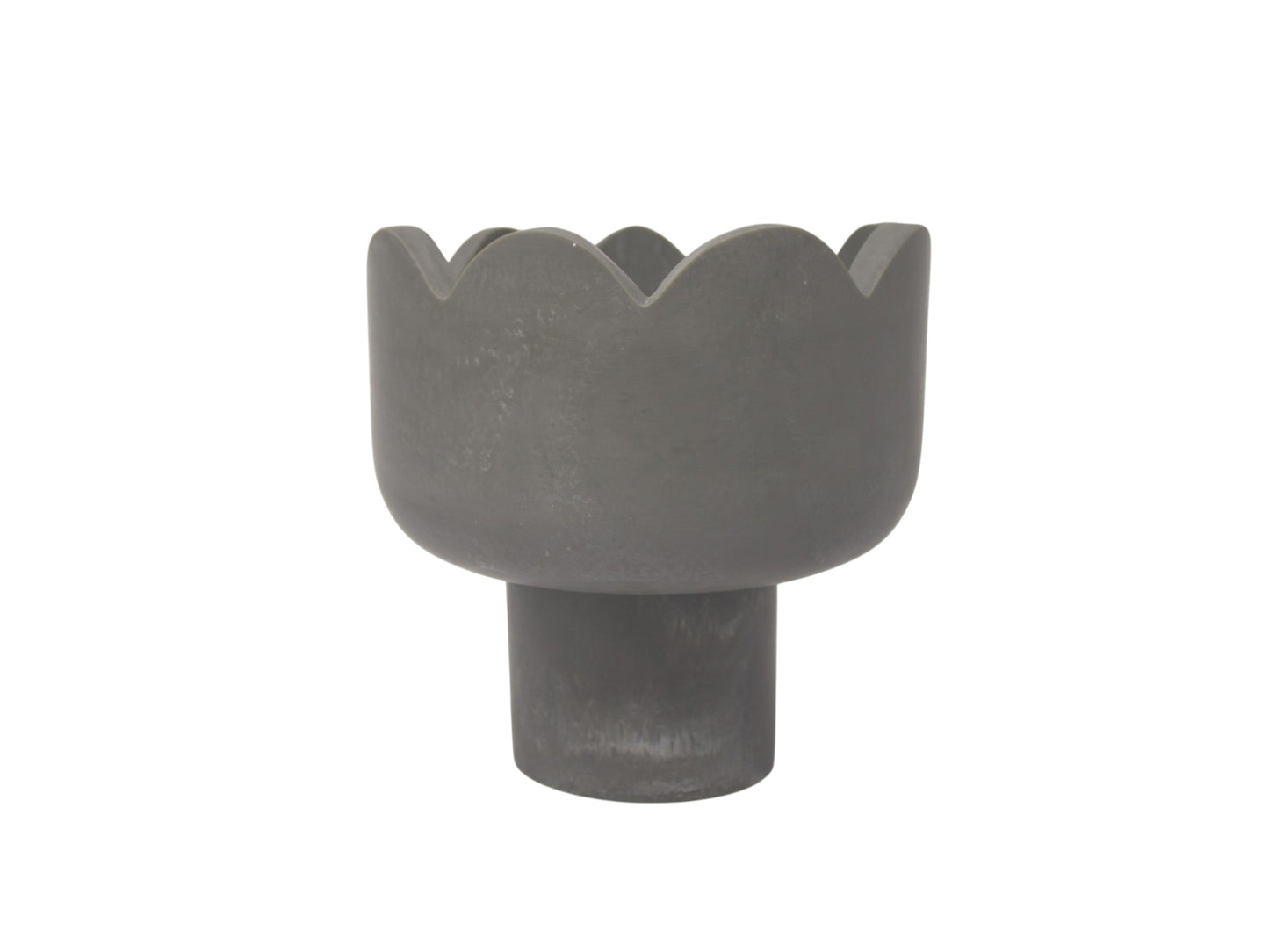 Small Scalloped Resin Pedestal Bowl in Stone