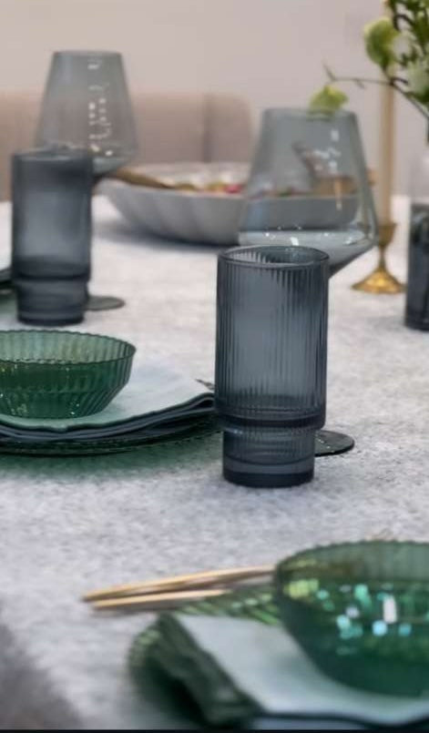 Luminelle Ribbed Drinking Glasses 15 oz, Set of 4