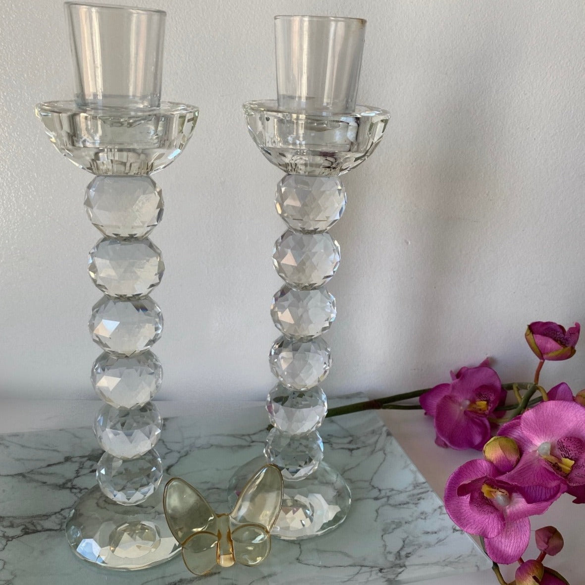 Pair of 10” Crystal Ball Candlesticks