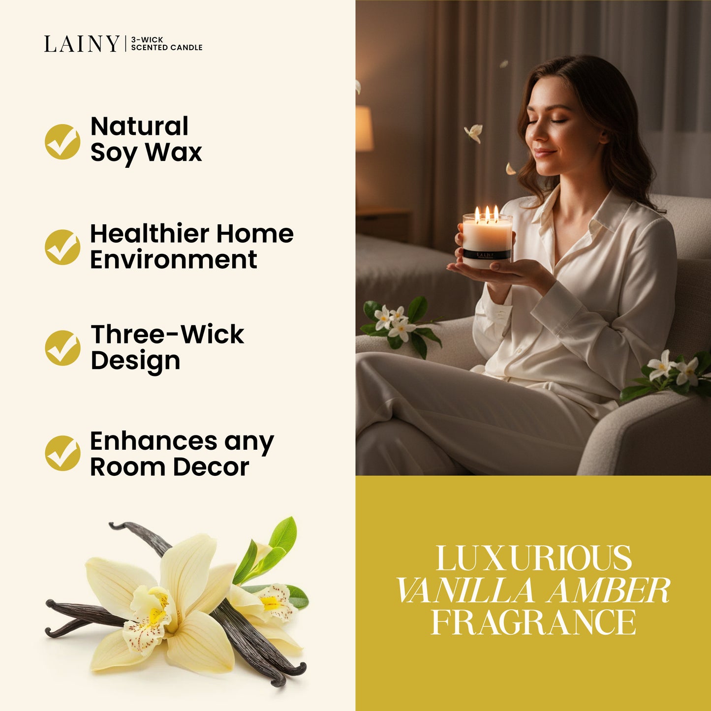 Vanilla Amber Scent 3-Wick Scented Candle With Zinc Alloy Lid - 12.35 oz