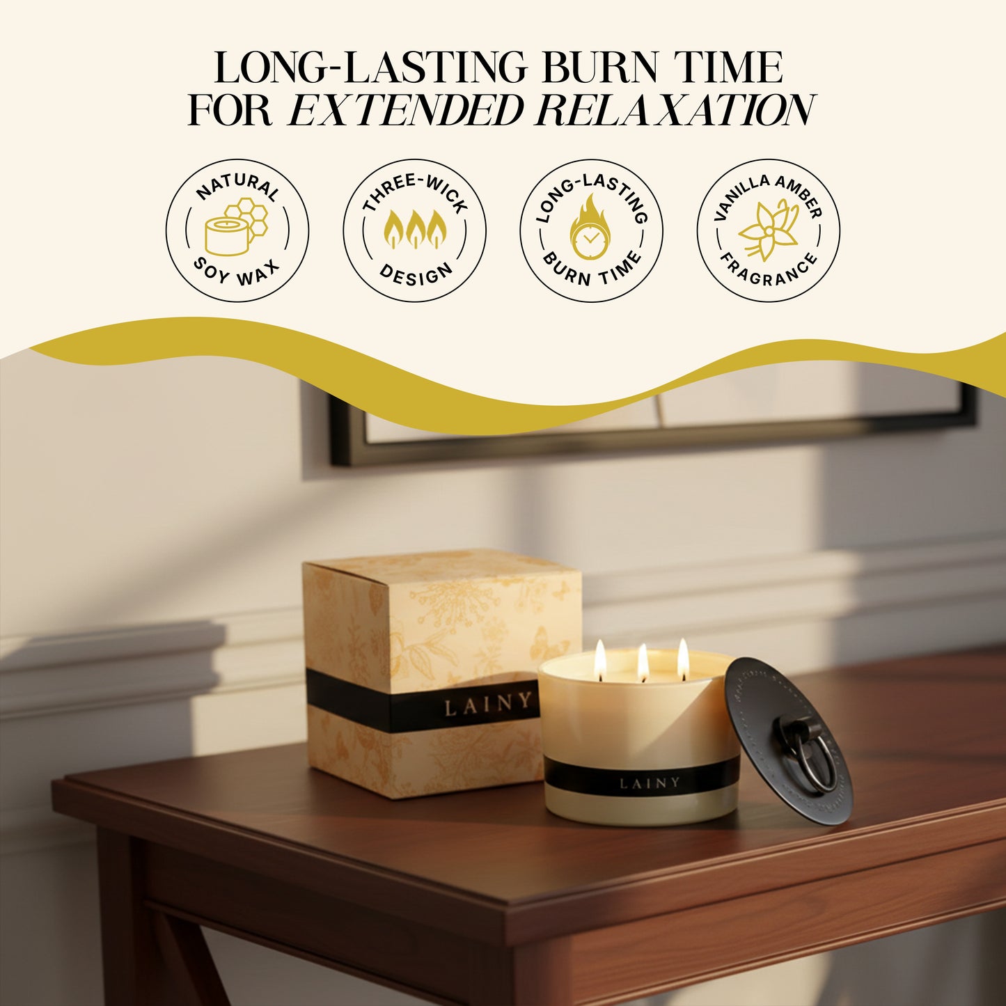 Vanilla Amber Scent 3-Wick Scented Candle With Zinc Alloy Lid - 12.35 oz