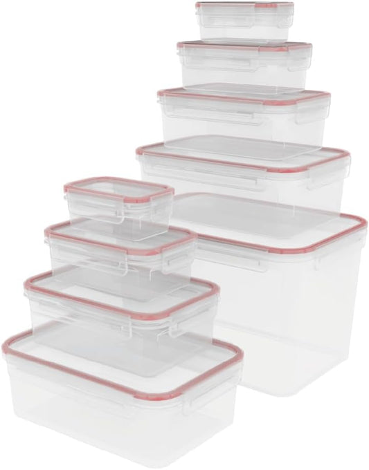 Airtight Food Storage Container Set, 9 Piece Rectangular Nested Containers with Leak-Proof Lids, Clear Plastic Organization System for Kitchen, Stackable Design