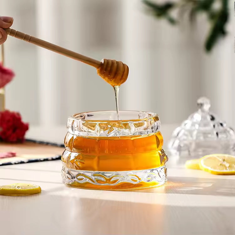 Tapered Glass Honey Jar with Wooden Dipper 11oz