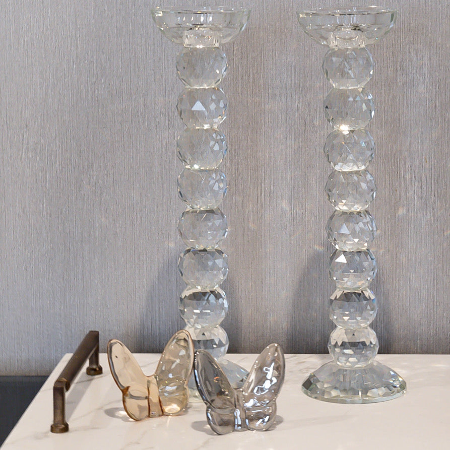 Pair of 12" Crystal Ball Candlesticks