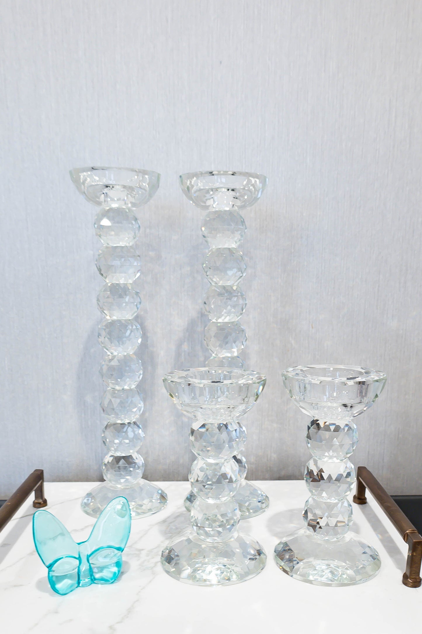 Pair of 12" Crystal Ball Candlesticks