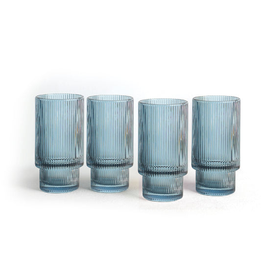 Luminelle Ribbed Drinking Glasses 15 oz, Set of 4