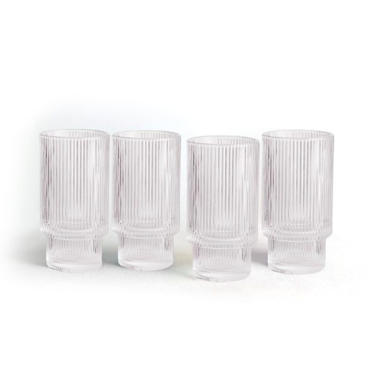 Luminelle Ribbed Drinking Glasses 15 oz, Set of 4