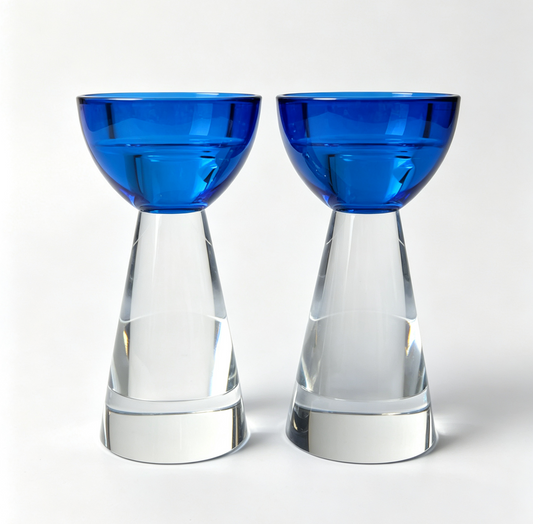 5" Blue Crystal Candle Holders with Clear Base – Set of 2