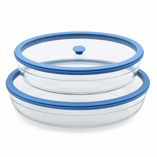 2-Piece Borosilicate Glass Baking Dish Set with Glass Lids | Oven-to-Table Bakeware (1600ml & 2000ml)