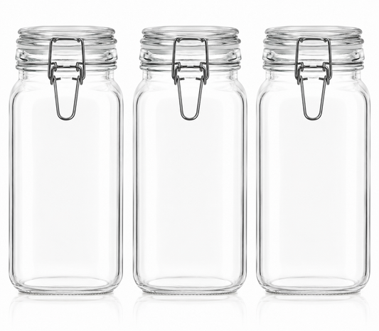 78oz Large Square Airtight Glass Storage Jars with Clamp Lids – 3 Pack