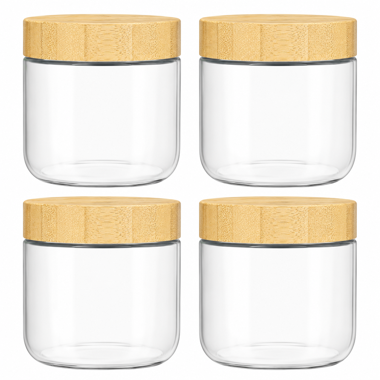 10oz Glass Overnight Oats Containers with Bamboo Lids – Set of 4 Airtight Meal Prep Jars