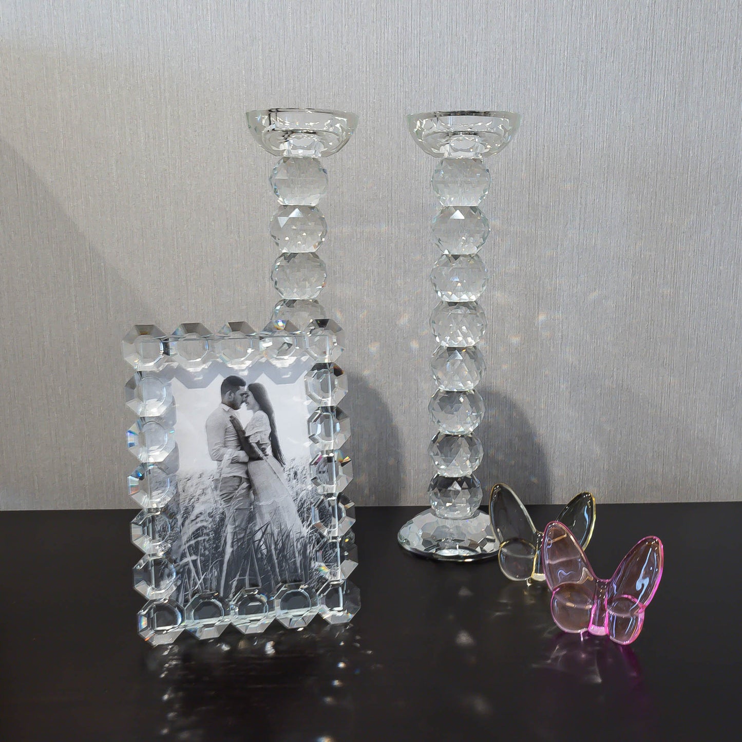 Pair of 12" Crystal Ball Candlesticks