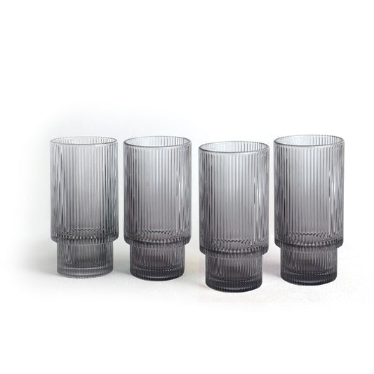 Luminelle Ribbed Drinking Glasses 15 oz, Set of 4