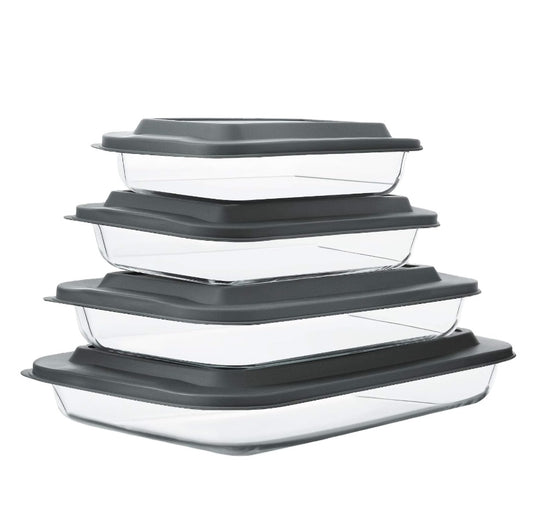 4-Piece Borosilicate Glass Baking Dish Set with Lids | Oven, Microwave & Freezer Safe Bakeware