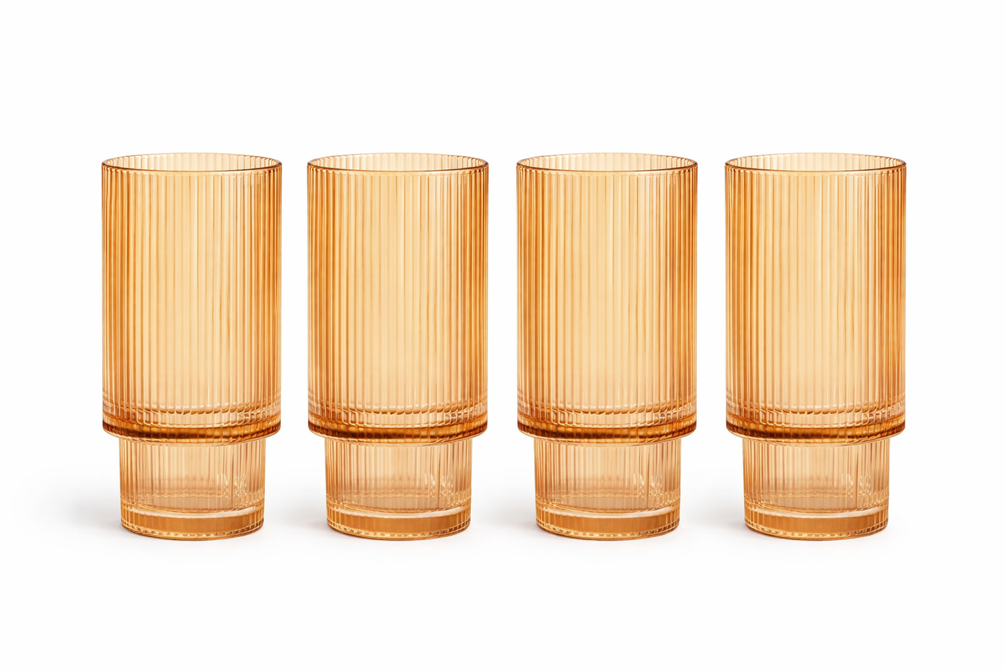 Luminelle Ribbed Drinking Glasses 15 oz, Set of 4