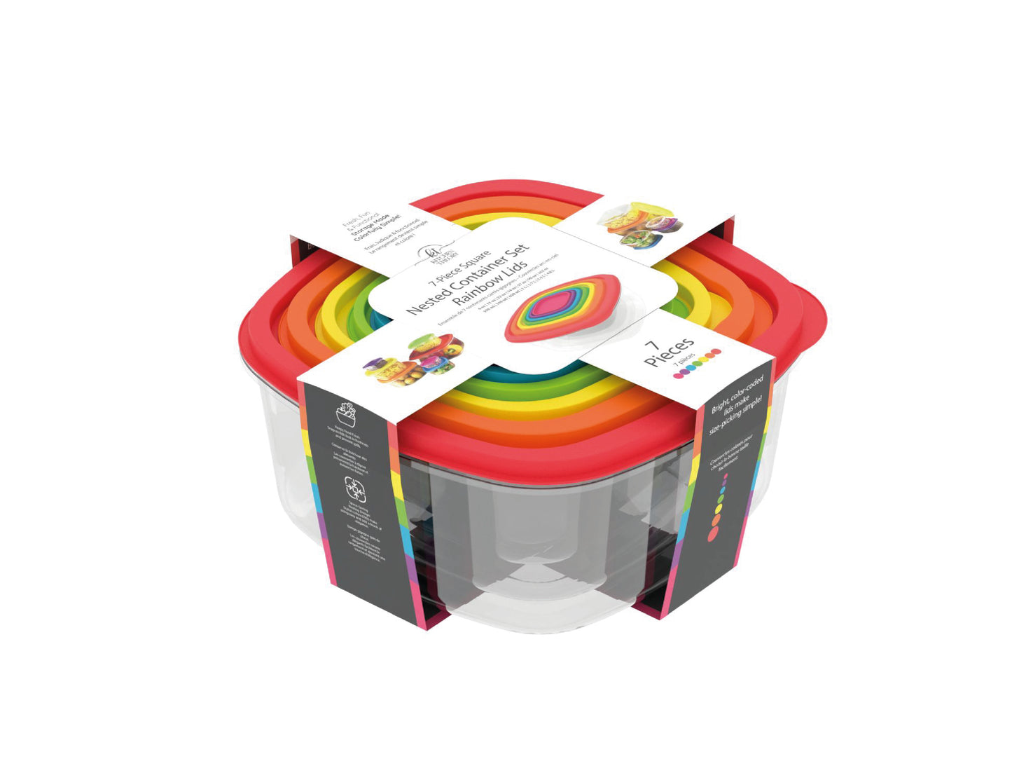 7-Piece Square Nested Container Set Rainbow Lids