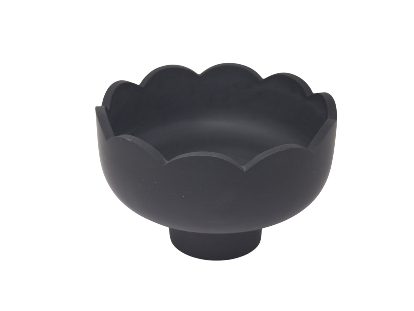 Medium Scalloped Resin Pedestal Bowl in Black