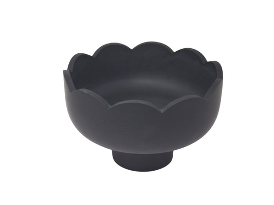 Medium Scalloped Resin Pedestal Bowl in Black