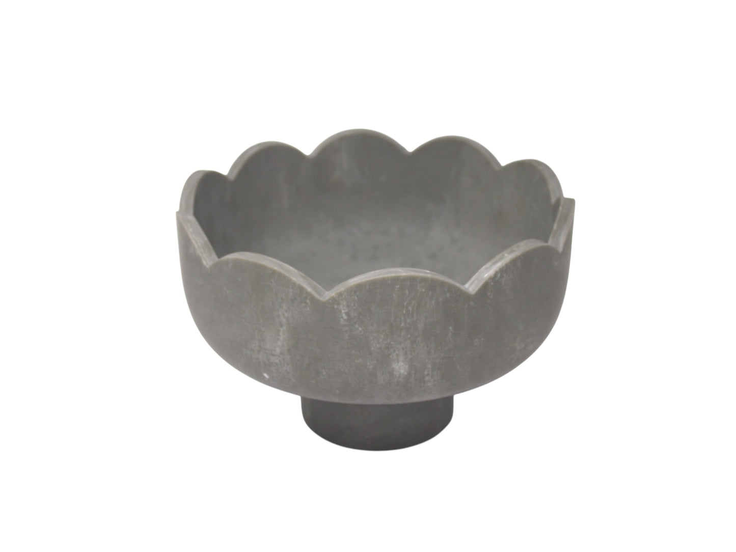 Medium Scalloped Resin Pedestal Bowl in Stone