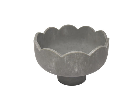 Medium Scalloped Resin Pedestal Bowl in Stone