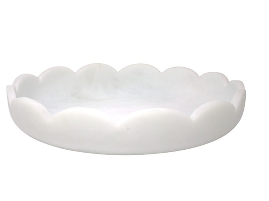 Scalloped Resin Serving Tray Large 14" Cream