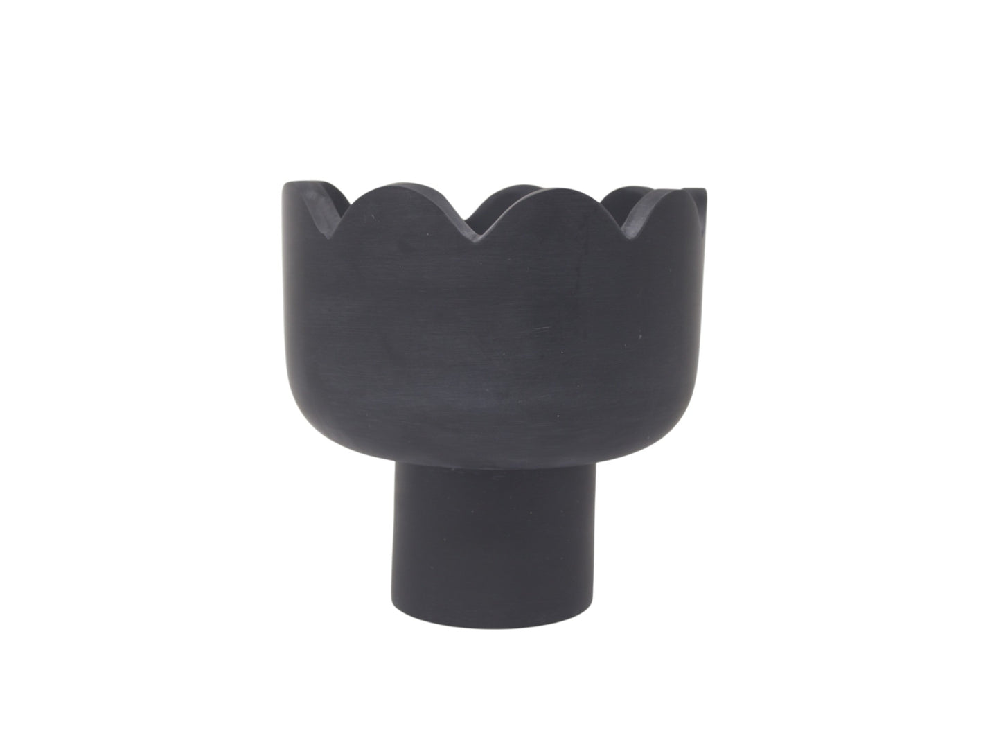 Small Scalloped Resin Pedestal Bowl in Black