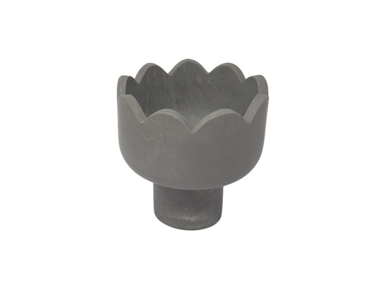 Small Scalloped Resin Pedestal Bowl in Stone