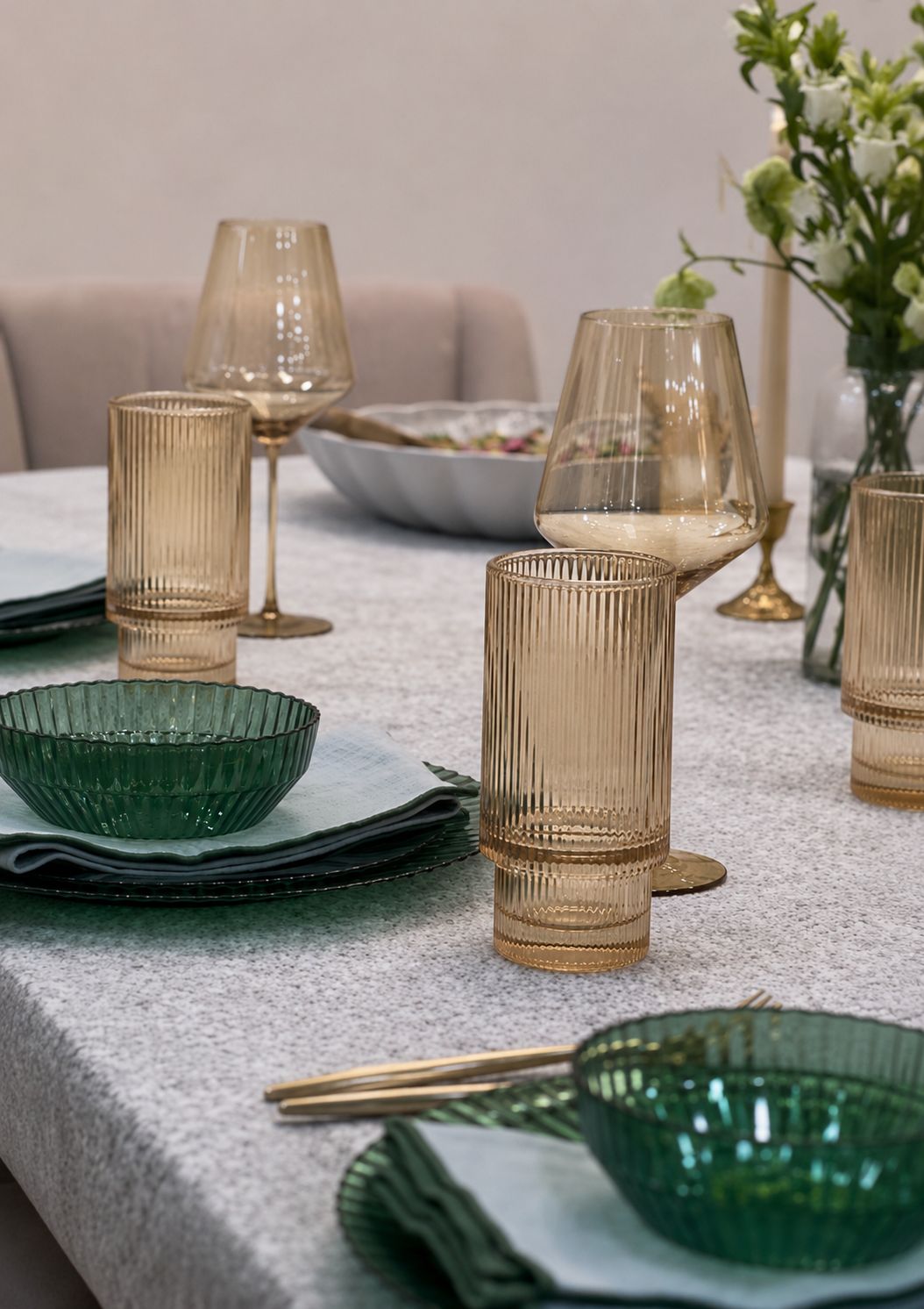 Luminelle Ribbed Drinking Glasses 15 oz, Set of 4