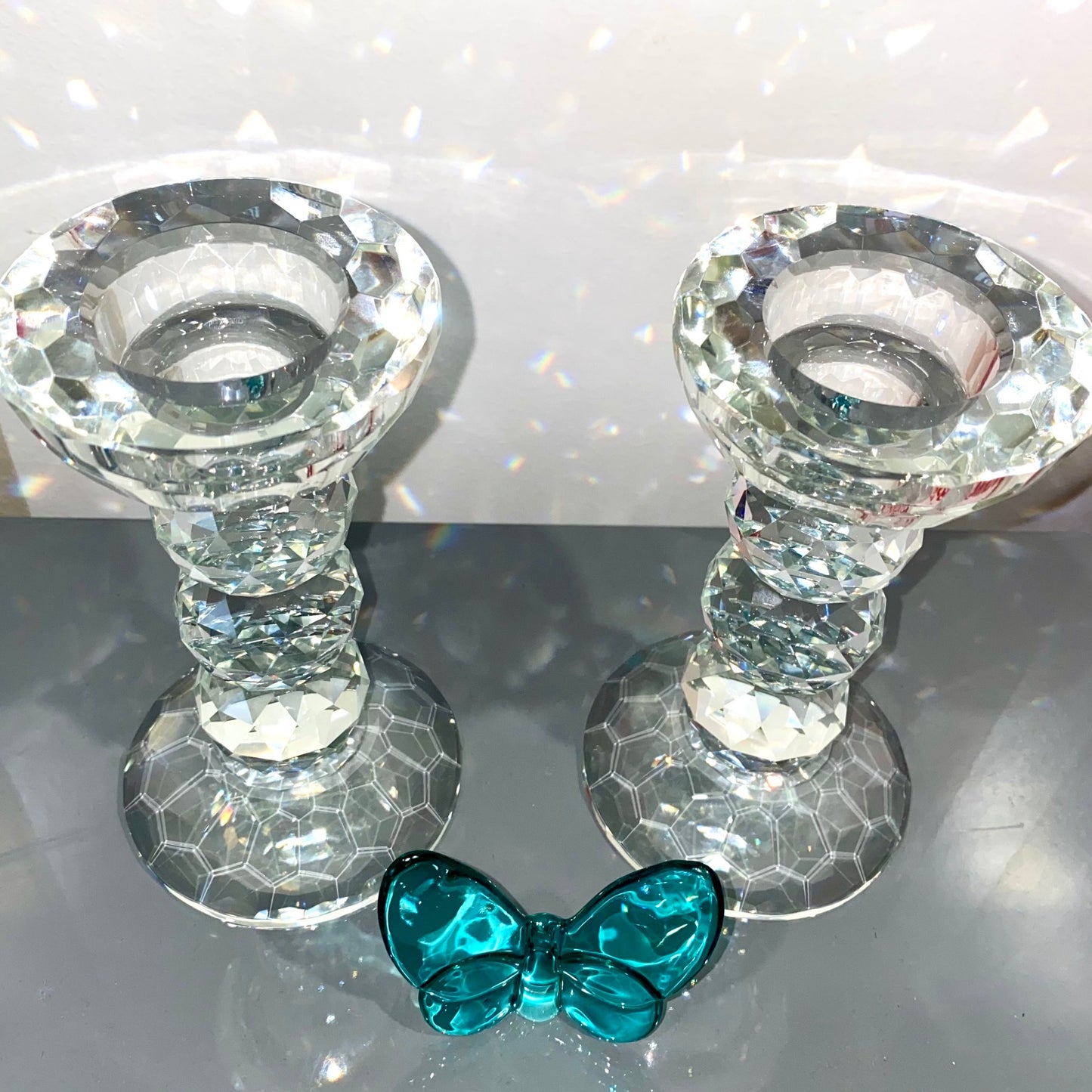 Pair of 6" Crystal Ball Candlesticks