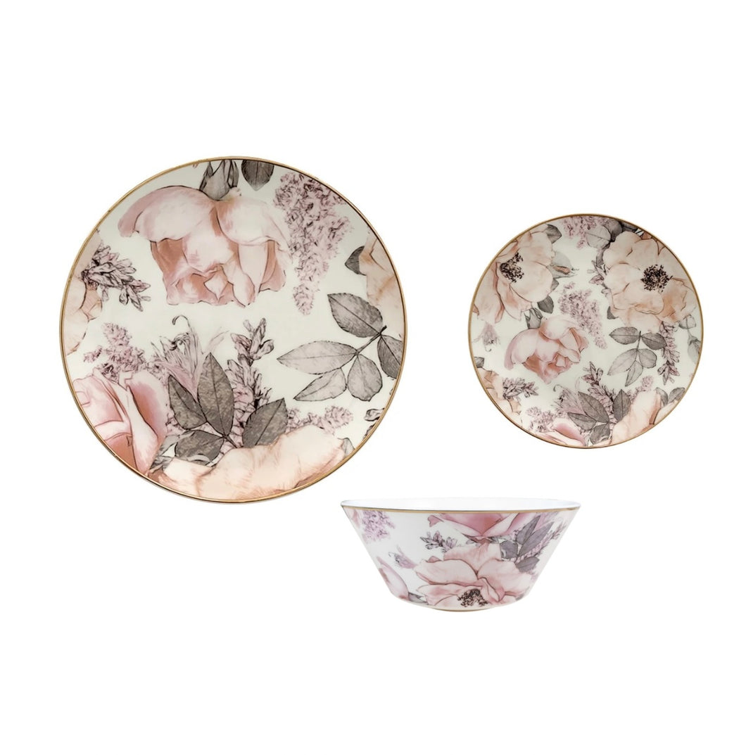 PRE ORDER Pink Florals Bone China Dish Set Service for 4