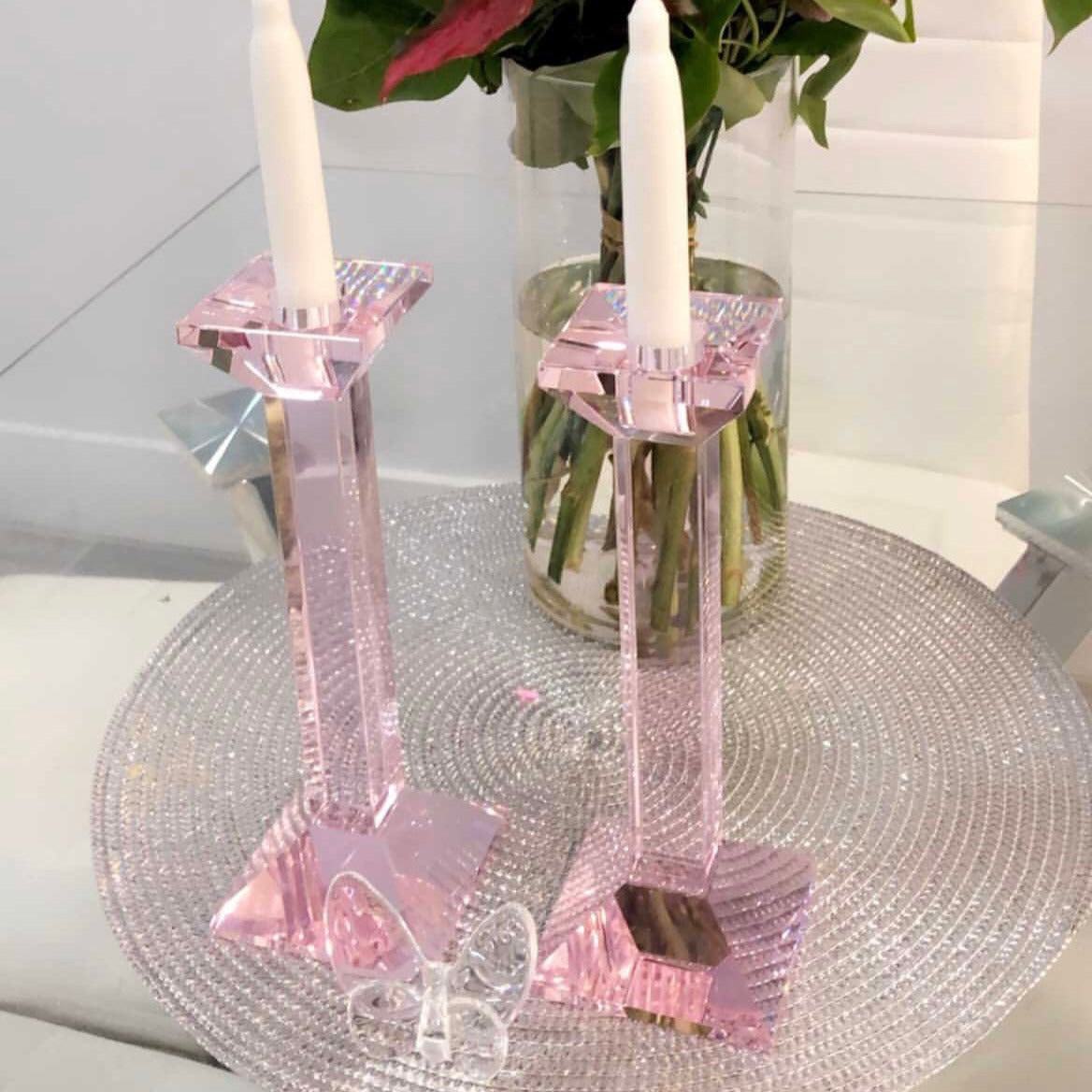 Pair of 9” Classy Crystal Candlesticks